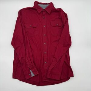 Wrangler Authentics Mens Large Long Sleeve Button Down Shirt Burgundy Red